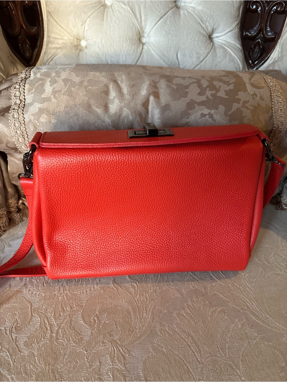 Genuine Italian Leather Crossbody Bag - coral red Shoulder Bag